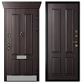 Dark Brown Paneled Wooden Door With Brass Handle And Lock Features