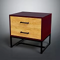 Modern Bedside Table With Two Drawers Wooden Front Dark Body And Black Metal Frame