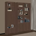 Modern Wooden Bookshelf With Multi Tier Design Drawers Cabinets And Decorative Vases Sculptures