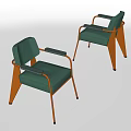 Two Modern Green Upholstered Leisure Chairs With Metal Frame And Armrests