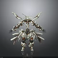 Futuristic Mech Robot with White Red Gold Armor and Complex Mechanical Wings Design