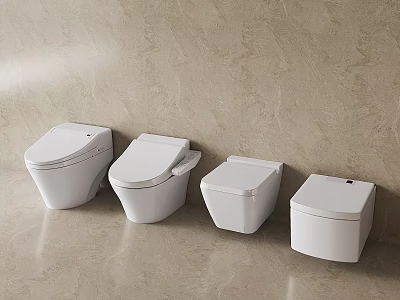 Modern White Wall Mounted Toilets Against Beige Marble Wall Background Interior Design 3d model