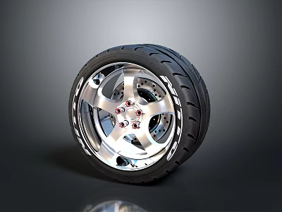 Modern Car Wheel Rim with Silver Spoke Design and Black High Performance Tire 3d model