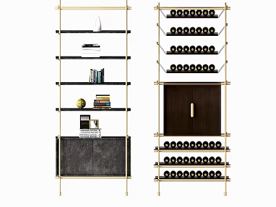 Elegant Wine Cabinet With Gold Frame Multiple Shelves Decorative Items And Wine Storage 3d model