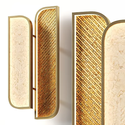 Elegant Modern Wall Lamp With Golden Striped Panels And Marble Accents 3d model