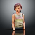 Woman in Striped Tank Top with Brown Hair 3D Rendered Figure on Dark Background