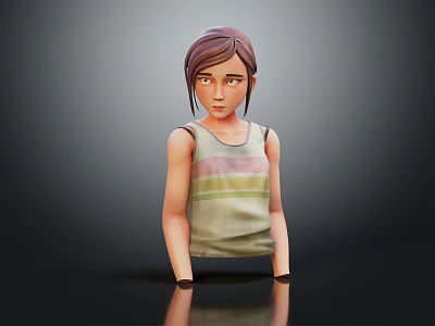Woman in Striped Tank Top with Brown Hair 3D Rendered Figure on Dark Background 3d model