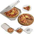 Freshly Baked Pepperoni Pizza In Open Cardboard Box With Slices On Wooden Board