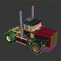 Red Truck Cab With Black Exhaust Pipes And Cartoon Style Design