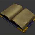 Open Book Sculpture With Yellowed Pages Blue And Gold Edges Design
