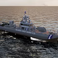 Hellenic Coast Guard Warship Sailing on Open Sea with Blue Stripe Design