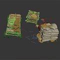 Rustic Wooden Cart With Cage And Crate Filled With Items And Stacked Sandbags