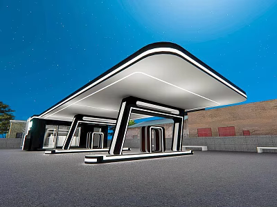 Modern Gas Station Canopy With LED Lighting And Contemporary Architecture Design 3d model