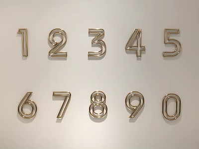 Stylish Metallic Number Decorations Neatly Arranged On White Background 3d model