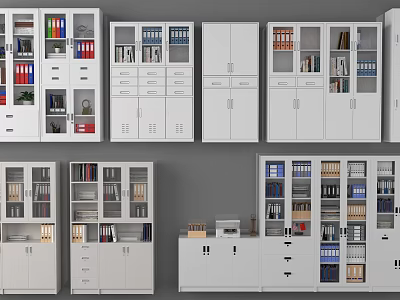 Modern Office Bookcases With Various Designs Glass Doors And Storage Shelves 3d model
