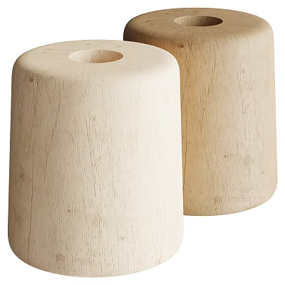 Wooden Cylindrical Side Tables With Natural Wood Grain For Living Room Decor 3d model