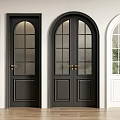Stylish Black And White Arched Double Doors With Glass Panels For Modern Home Interior