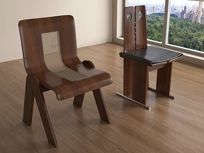 Modern Wooden Leisure Chair Mesh Back Black Seat By Window City Greenery View 3d model