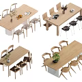 Modern Wooden Dining Table Set With Various Chairs And Decorative Elements 3d model