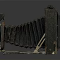 Vintage Folding Camera With Leather Bellows And Brass Accents On Dark Background