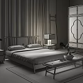 Minimalist Bedroom With Wooden Frame Double Bed Nightstand Table Lamp And Wardrobe
