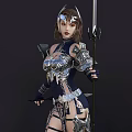 Game Movie Character in Silver Armor With Blue Outfit Star Shaped Helmet and Spear