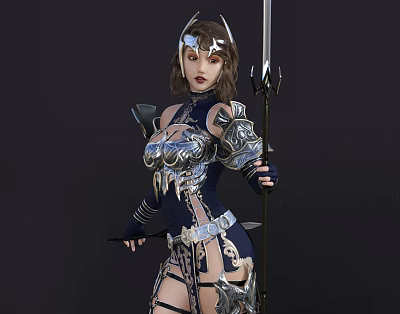 Modern game character female knight 3d model