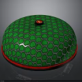 Green Hemispherical Equipment With Hexagonal Honeycomb Surface Red Button And Red Edge