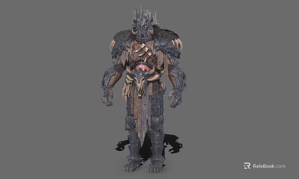 Fantasy Game Cinematic Warrior Character With Spiked Metallic Armor Leather Straps And Intricate Design 3d model 