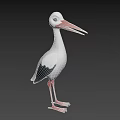 3D Stork Model with White Black Feathers Long Red Beak Red Legs and Blue Eyes