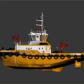 Orange And White Tugboat With Black Fenders And Red Structures