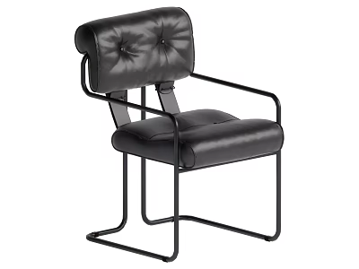 Modern Minimalist Leather Armchair With Button Tufted Backrest And Metal Frame 3d model