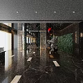 Elegant Restaurant Lobby With Marble Floor Green Plant Wall And Modern Decorations