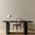 Modern Home Office Desk With White Table Lamp Wooden Chair And Beige Wall