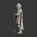 Man Dressed As Medieval Knight In Full Armor With Sword And Cloak