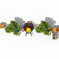 Kindergarten Playground With Wooden Play Structures Slide Climbing Net And Trees 3d model