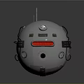 Detailed Metallic Robot Sphere Featuring Antenna Red Strip And Mechanical Components