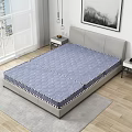 Blue Diamond Pattern Mattress On Modern Bed Frame With Nightstand And Window In Bedroom