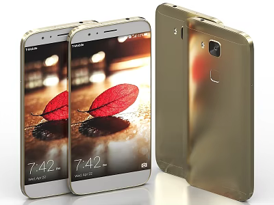 Golden Smartphones With Red Leaf Screen Display 742 Time And Rear Camera 3d model