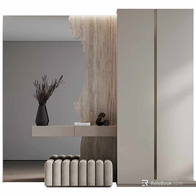 Modern Entryway Hallway Interior Design With Textured Wall Console Table And Decorative Vase 3d model 