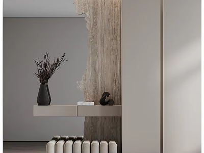 Modern Entryway Hallway Interior Design With Textured Wall Console Table And Decorative Vase 3d model