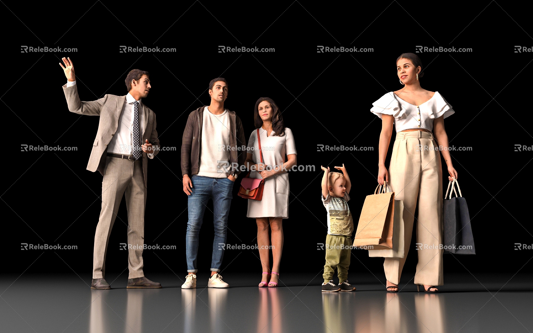 Customers Consumers Children Couple Men and Women Multi-Person Figures Men and Women Adults Children Tourists Crowd Customers 3d model