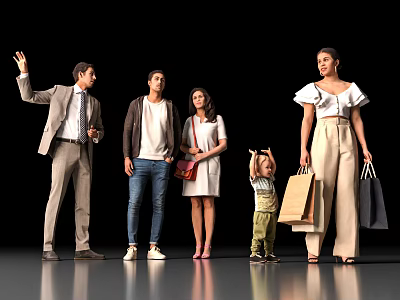 Group of People Including Adults and Child Holding Shopping Bags in Casual Attire 3d model