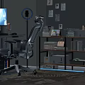 Ergonomic Modern Office Chair In Home Office Setup With Computer Desk Task Lamp And Wall Decor