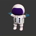 Cartoon Astronaut 3D Character In White Spacesuit With Purple Visor And Blue Gloves