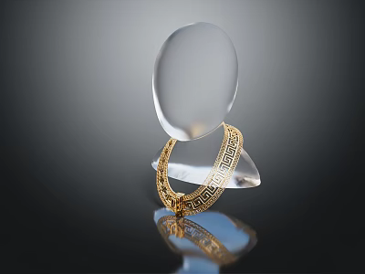 Gold Geometric Pattern Ring Fashion Clothing Accessory With Transparent Base 3d model