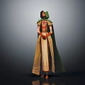 Hooded Character In Green Cloak And White Robe With Crossed Hands Against Gray Gradient Background