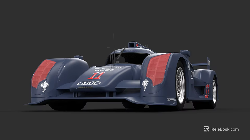 Audi Dark Blue Racing Car With Number 11 And Streamlined Body Design 3d model 