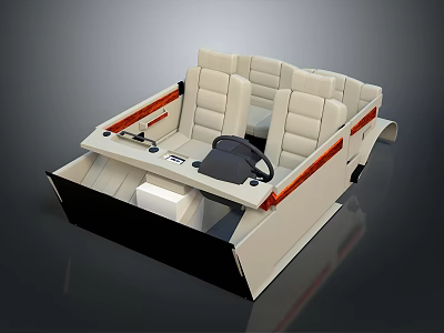 Modern Boat Interior Featuring Beige Seats Steering Wheel And Control Console 3d model