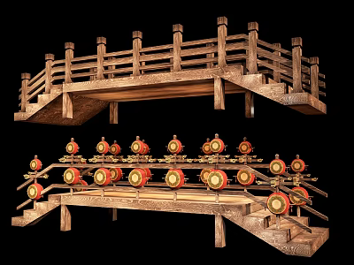 New Chinese Style Covered Bridge Device Ancient Wind Bridge Meichen Lantern Device Wooden Bridge Ancient Bridge Stone Bridge Outdoor Device 3d model
